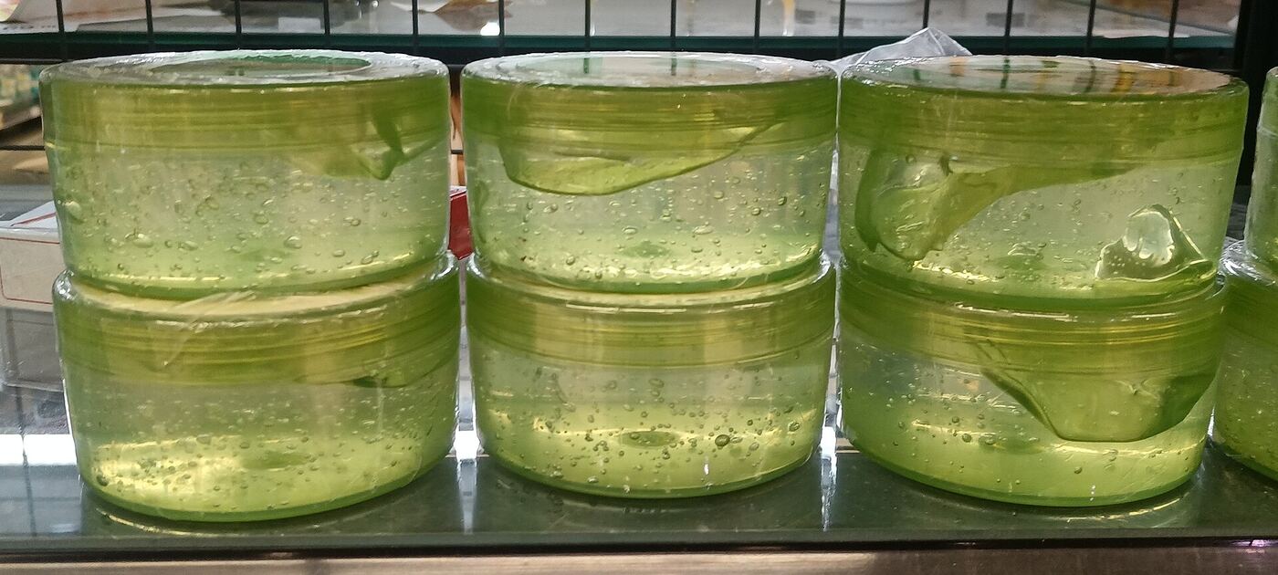 Jars of clear aloe vera gel